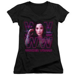 Wonder Woman - Juniors Vaporwave Wonder Woman V-Neck T-Shirt