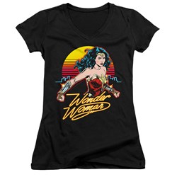 Wonder Woman - Juniors Skyline V-Neck T-Shirt