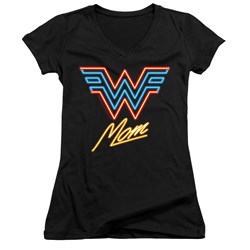 Wonder Woman - Juniors Wonder Mom Neon V-Neck T-Shirt