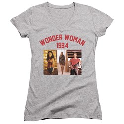 Wonder Woman - Juniors Collegiate Montage V-Neck T-Shirt