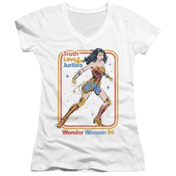 Wonder Woman - Juniors Retro Justice 84 V-Neck T-Shirt
