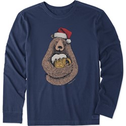 Life Is Good - Mens Beer Hug Santa Bear Long Sleeve Crusher-Lite Tee