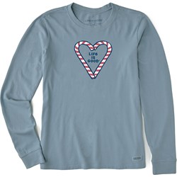 Life Is Good - Womens Candy Cane Holiday Heart Long Sleeve Crusher Tee