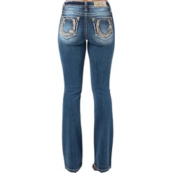 Miss Me - Womens Horseshoe Flower Mid-Rise Boot Jeans
