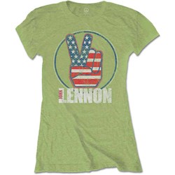 John Lennon - Womens Peace Fingers Us Flag T-Shirt