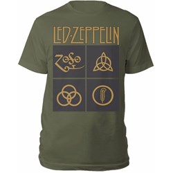 Led Zeppelin - Unisex Gold Symbols In Black Square T-Shirt