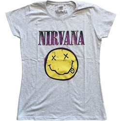 Nirvana - Womens Xerox Smiley Pink T-Shirt