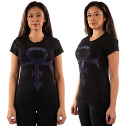 Prince - Womens Purple Symbol Embellished T-Shirt
