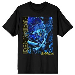 Iron Maiden - Unisex Fear Of The Dark Blue Tone Eddie Vertical Logo T-Shirt
