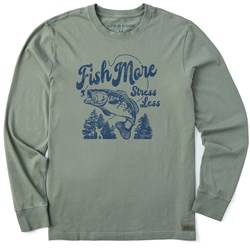 Life Is Good - Mens Fish More Stress Less Bass Long Sleeve Crusher Tee