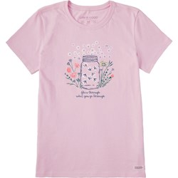 Life Is Good - Womens Fireflies Flowers Jar T-Shirt