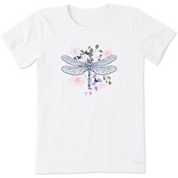 Life Is Good - Womens Floral Backdrop Dragonfly T-Shirt