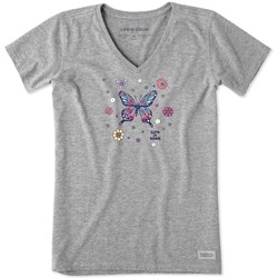 Life Is Good - Womens Tie Dye Retro Butterfly Flowers T-Shirt