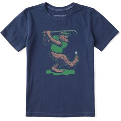 Life Is Good - Kids Woodcut Bigfoot Golfing Crusher T-Shirt