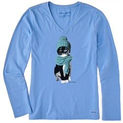 Life Is Good - Womens Photoreal Black Kitten Long Sleeve Crusher T-Shirt