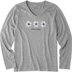 Life Is Good - Womens Three Painted Daisies Long Sleeve Crusher T-Shirt