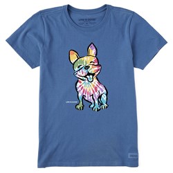 Life Is Good - Womens Tie Dye French Bull Dog Short Sleeve Crusher T-Shirt
