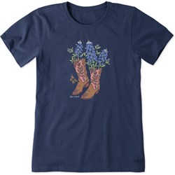 Life Is Good - Womens Woodcut Boots And Blue Bonnets T-Shirt