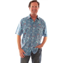 Scully - Mens Short Sleeve Blue Palm Tree Shirt