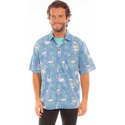 Scully - Mens Hawaiian Flamingos & Leaves Shirt