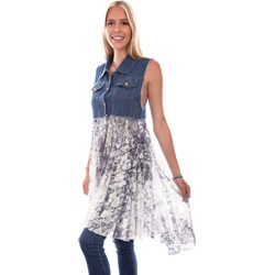 Scully - Womens Denim Vest W/Printed Lace