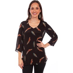 Scully - Womens Feather Print Pull Over Blouse