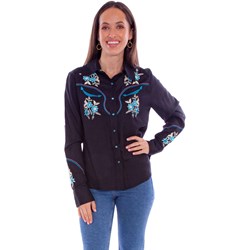 Scully - Womens Flral Emb. Top With Smile Pocket Emb