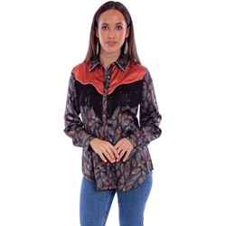 Scully - Womens Feather Print W/Fringe & Cont. Yoke Top
