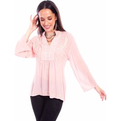Scully - Womens Pullover V Neck Emb. Long Sleeve Blouse