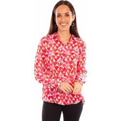 Scully - Womens Heart Print Button Up Collar Blouse