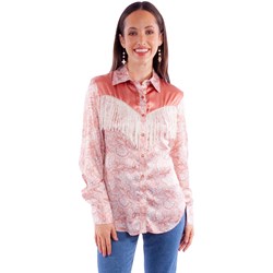 Scully - Womens Print Blouse W/Solid Yokes & Fringe