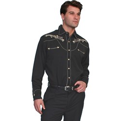 Scully - Mens Gold Embroidery Notes Shirt
