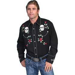 Scully - Mens Skull/Rose Embroidered Shirt