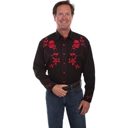 Scully - Mens Skull/Rose Embroidered Shirt