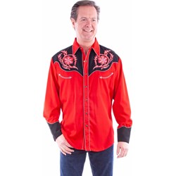 Scully - Mens Red Flower Emb. Shirt