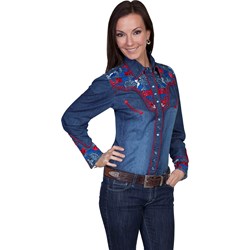 Scully - Womens Colorful Floral Tooled Emb. Shirt