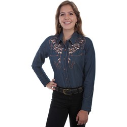 Scully - Womens Longhorn Rose Emb. Blouse