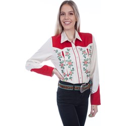 Scully - Womens Red Yokes W/Emb Roses Shirt