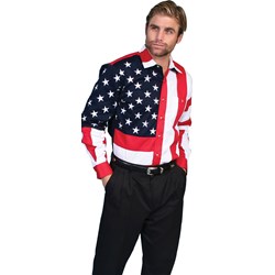 Scully - Mens Long Sleeve Emb. Star/Flag Shirt