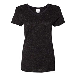 J. America - Womens 8136 Glitter V-Neck Short Sleeve T-Shirt