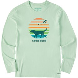 Life Is Good - Mens 70'S Retro Dog Beach Walk Long Sleeve Crusher-Lite T-Shirt