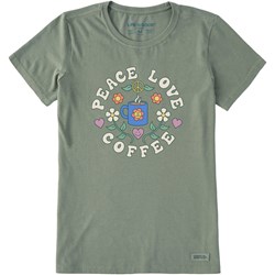 Life Is Good - Womens Groovy Peace Love Coffee Crusher T-Shirt