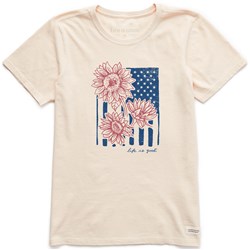 Life Is Good - Womens Woodcut Sunflower Flag Crusher-Lite T-Shirt