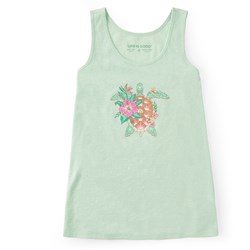 Life Is Good - Womens Fine Line Tropical Floral Turtle Tank Top