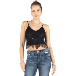 Miss Me - Womens Cropped Fringe Sequined Tank Top