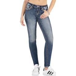 Miss Me - Womens Sparkling Star Stitch Border Mid-Rise Skinny Jeans