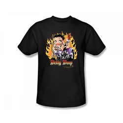 Betty Boop - Biker Flames Boop Slim Fit Adult T-Shirt In Black
