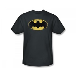 Batman - Distressed Shield Slim Fit Adult T-Shirt In Charcoal