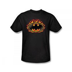 Batman - Bat Flames Shield Slim Fit Adult T-Shirt In Black