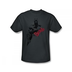 Batman - Sketch Bat Red Logo Slim Fit Adult T-Shirt In Charcoal